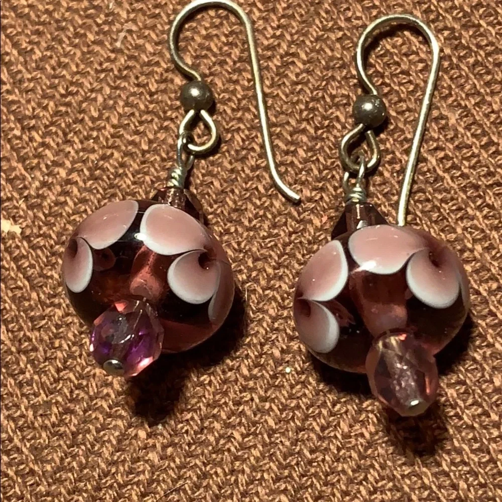 Murano glass flower sparkly beads earrings - Picture 3 of 7